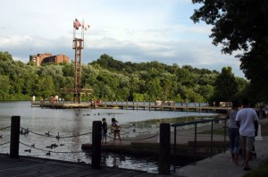 Columbia Pier with Bell Tower and Flags